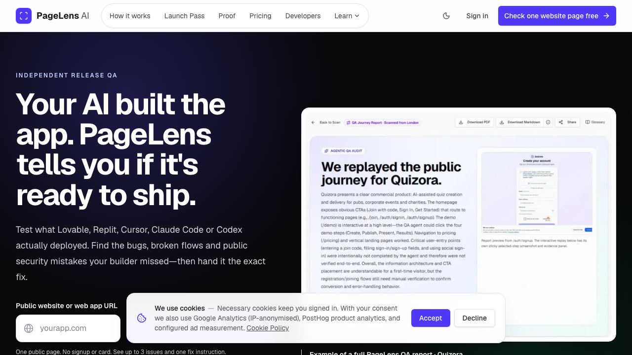 PageLens AI website screenshot