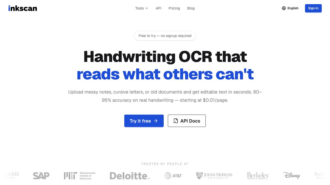 InkScan website screenshot
