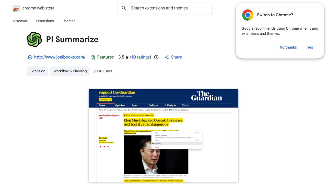 Summarize (ChatGPT and Bard) 网站截图