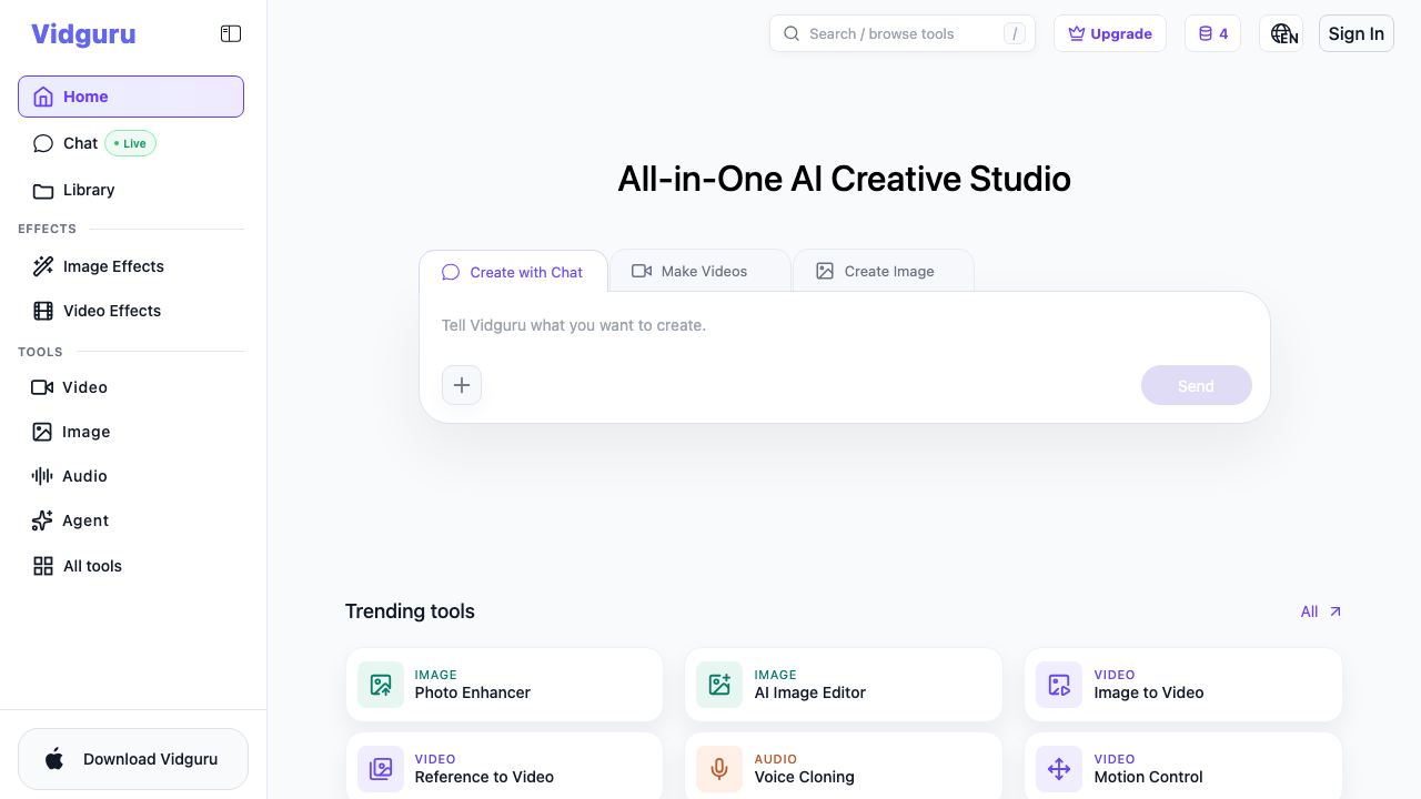 Vidguru - All-in-One AI Video & Image Maker website screenshot