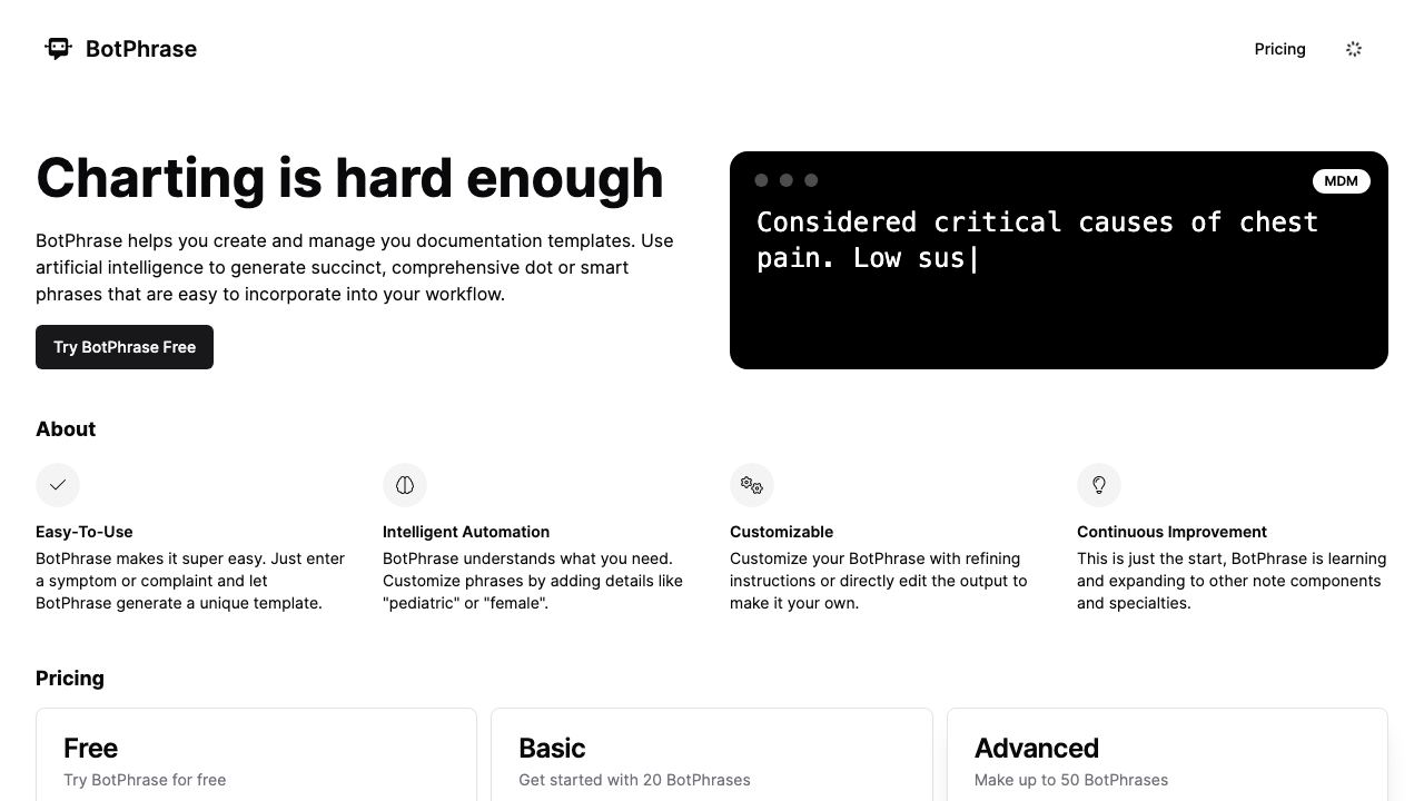 BotPhrase 网站截图