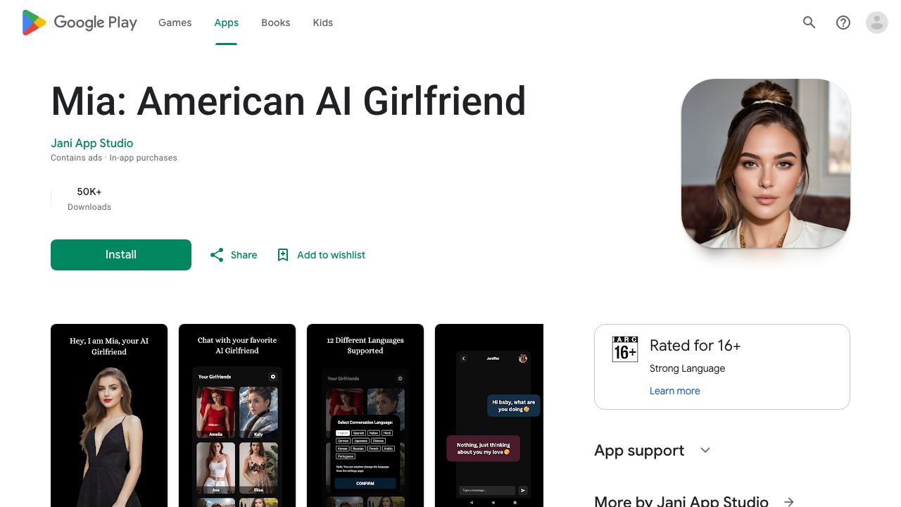 Mia: Romantic AI Girlfriend 网站截图