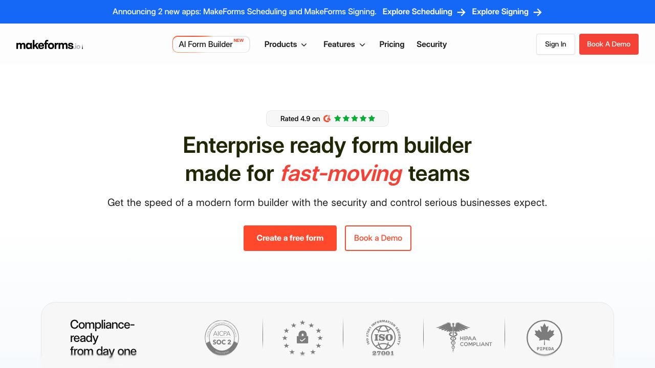 MakeForms website screenshot