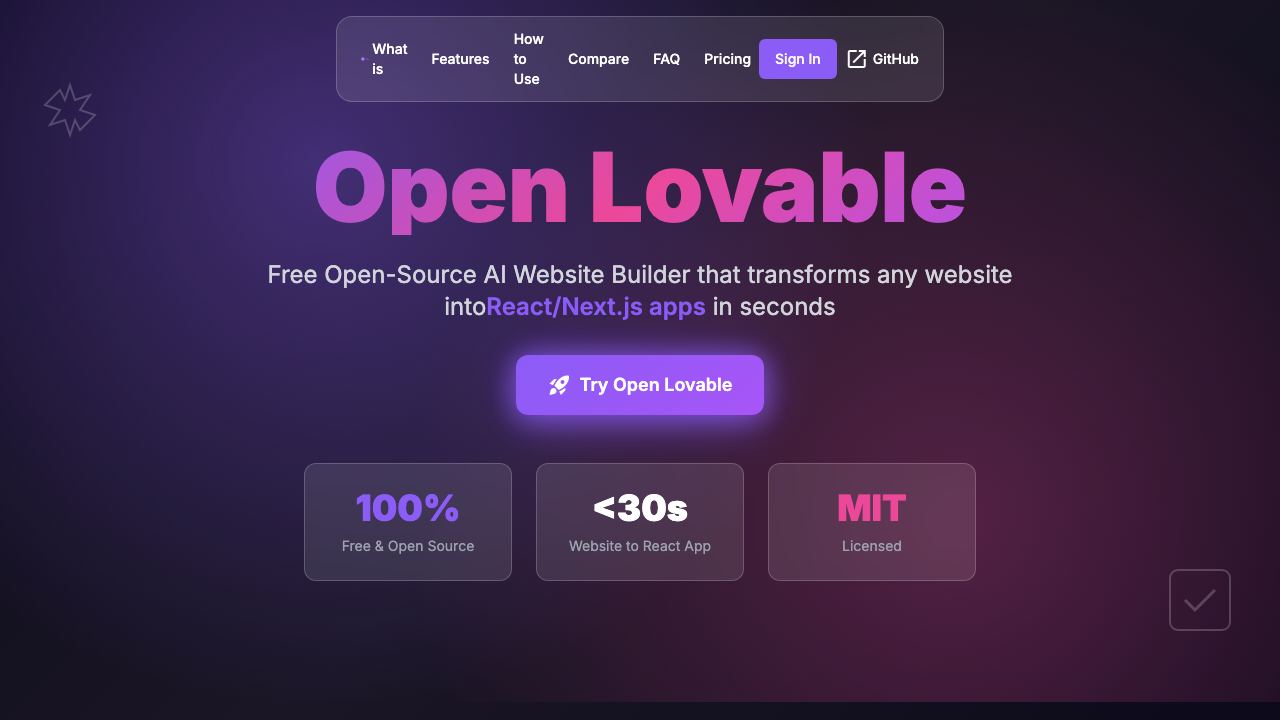 Open Lovable website screenshot