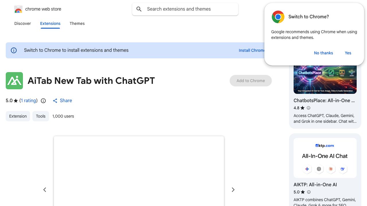AiTab New Tab with ChatGPT website screenshot