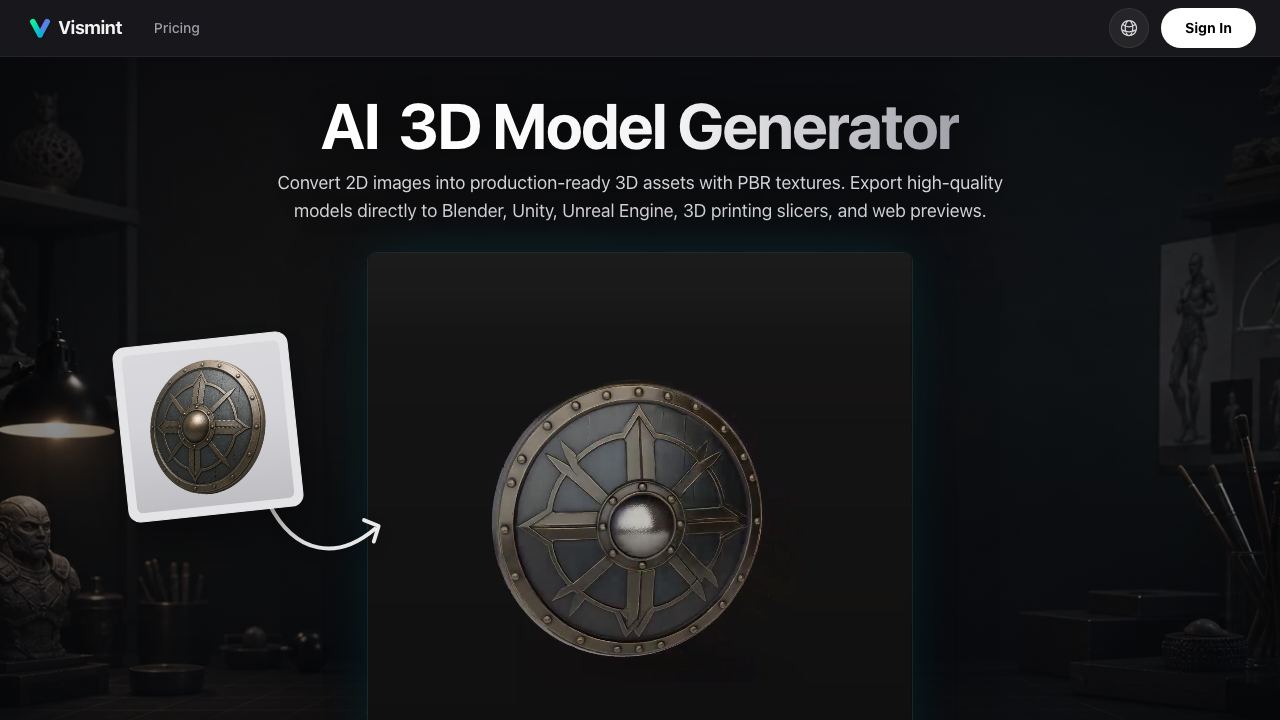 Vismint - Image to 3D Model 网站截图