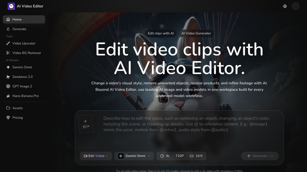 AI Video Editor 网站截图