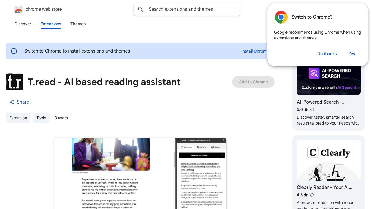 T.read - AI based reading assistant 网站截图