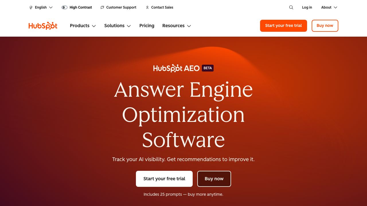 HubSpot AEO 网站截图