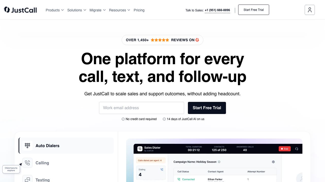 JustCall 网站截图