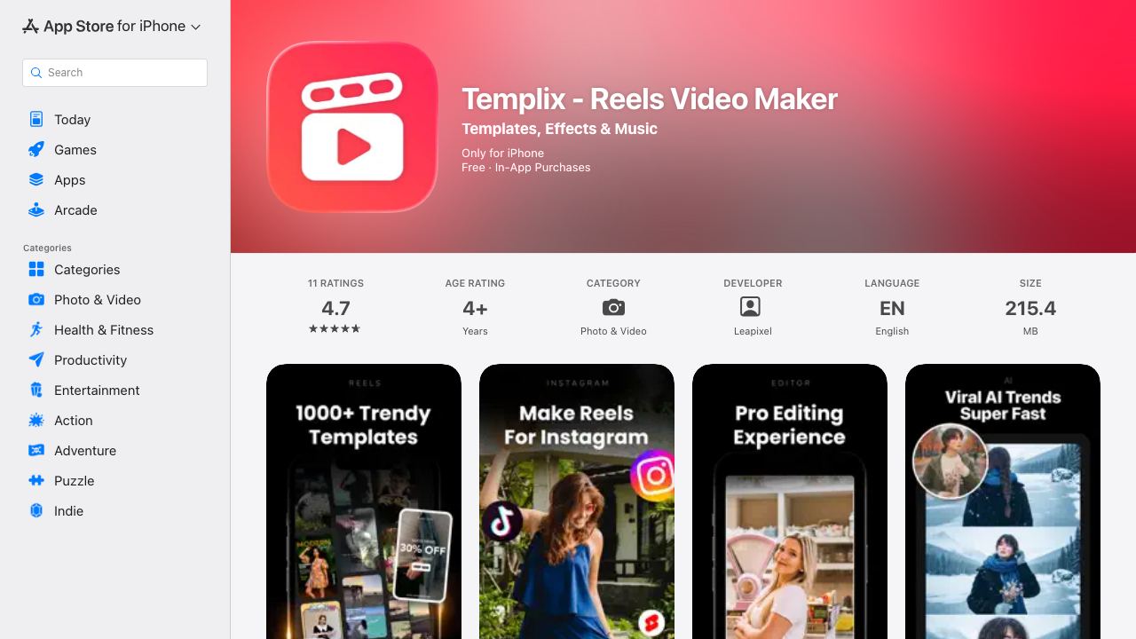 Reel Maker & AI Templates 网站截图