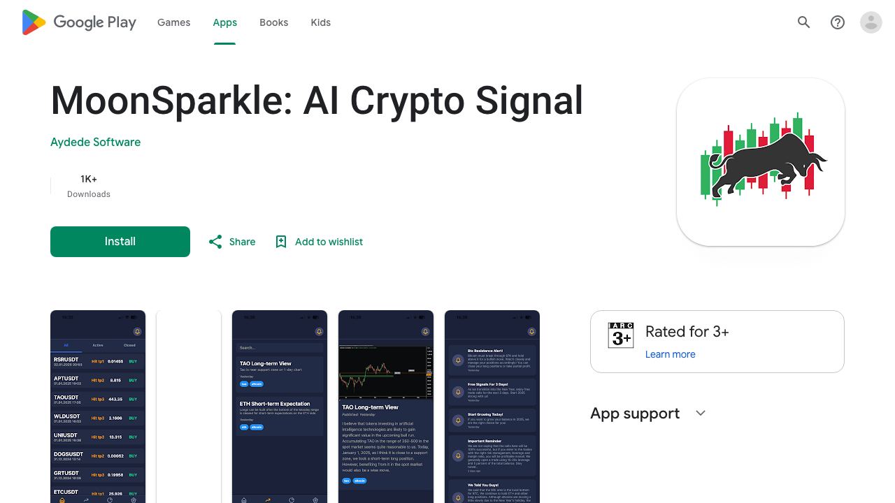 MoonSparkle: AI Crypto & Forex Signal 网站截图