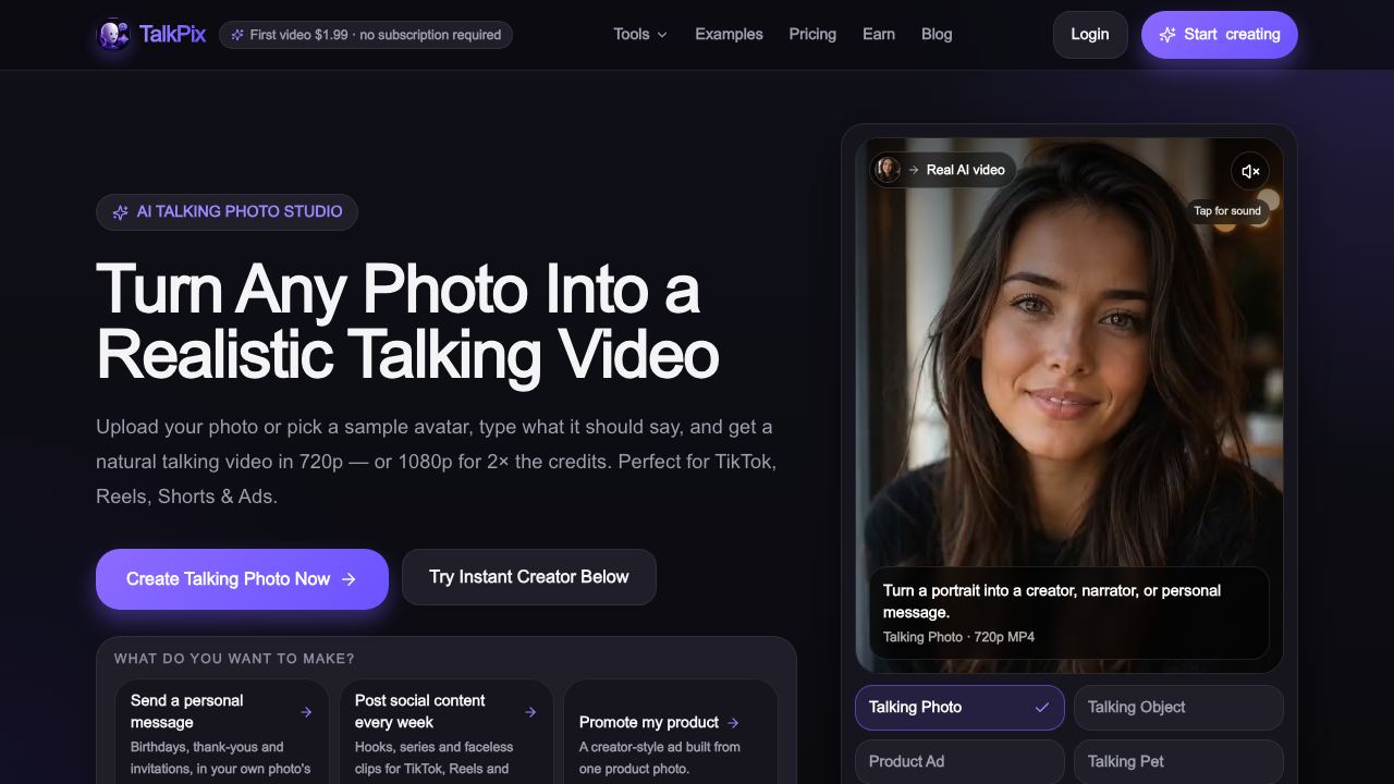 TalkPix AI 网站截图