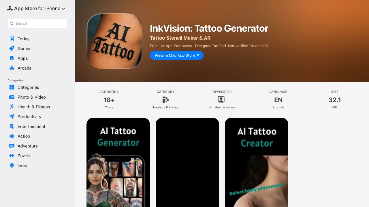Tattoo Gen AI with AR - InkVision 网站截图