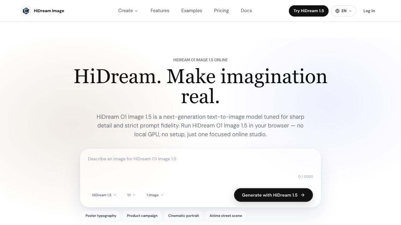 HiDream AI website screenshot
