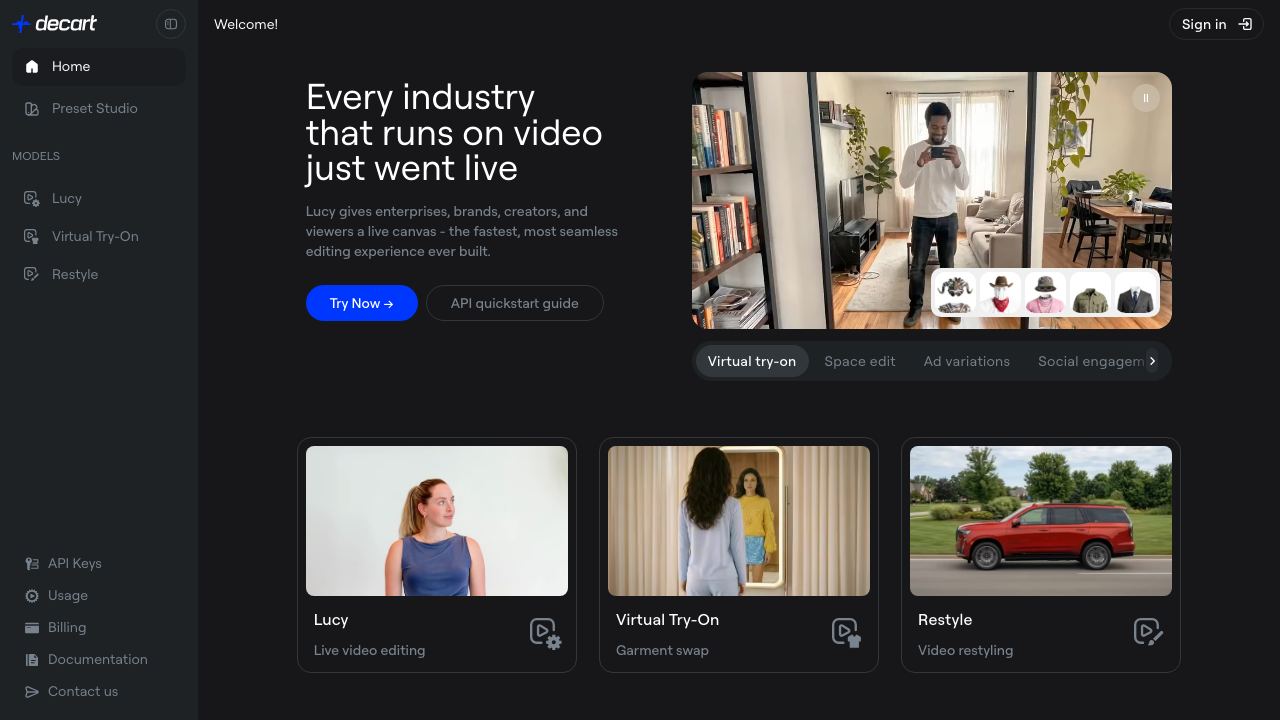 Lucy Edit by Decart website screenshot