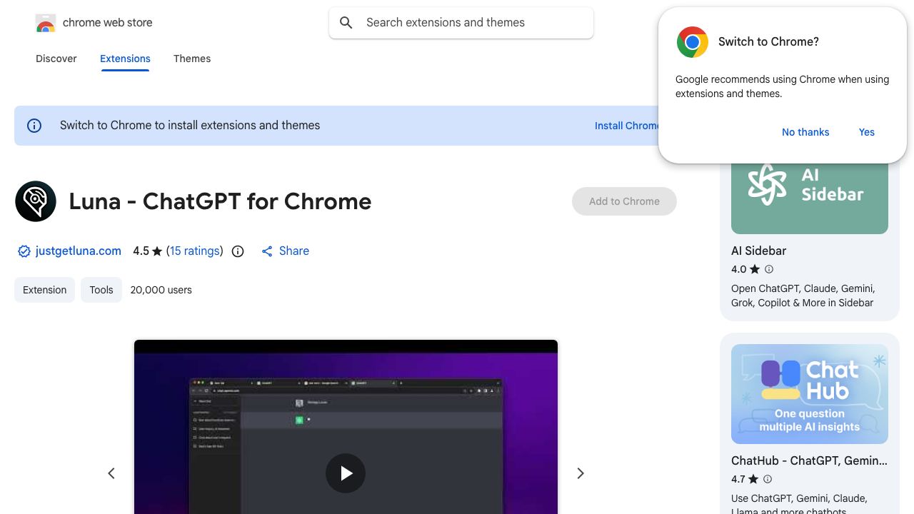 Luna - ChatGPT for Chrome 网站截图