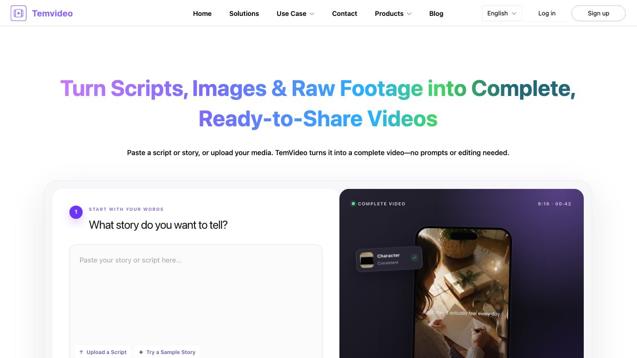 TemVideo - AI Viral Product Video Maker 网站截图