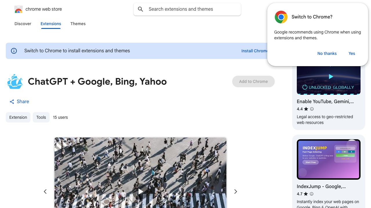 ChatGPT + Google, Bing, Yahoo 网站截图