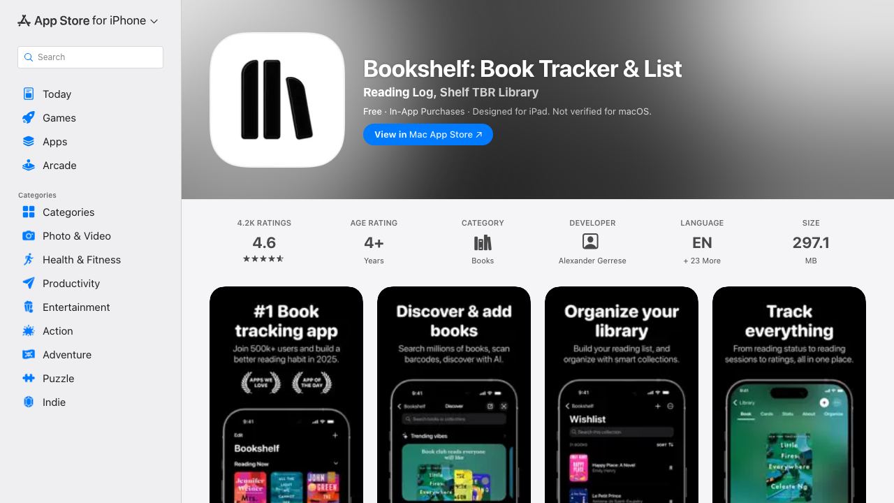 Bookshelf: A Better Reading Tracker 网站截图