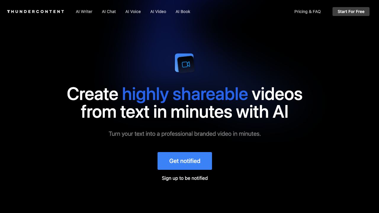 AI Video Editor - Thundercontent 网站截图