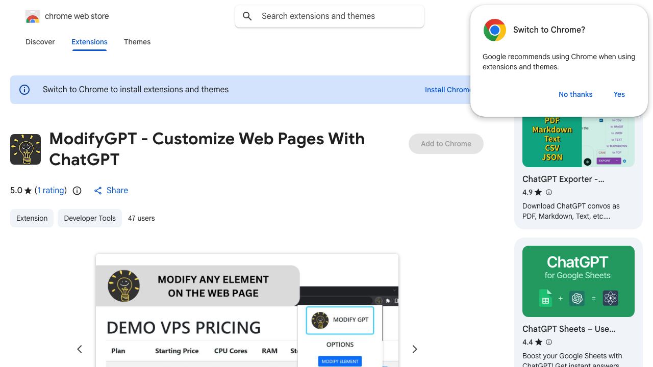 ModifyGPT  - Customize Web Pages With ChatGPT 网站截图