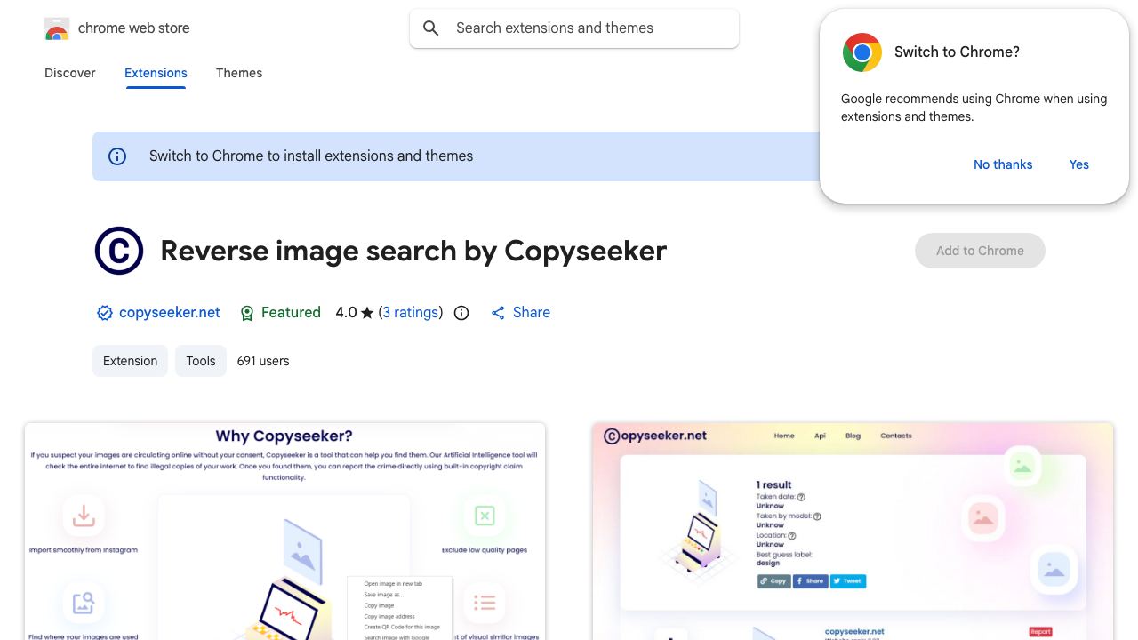 Reverse image search by Copyseeker 网站截图
