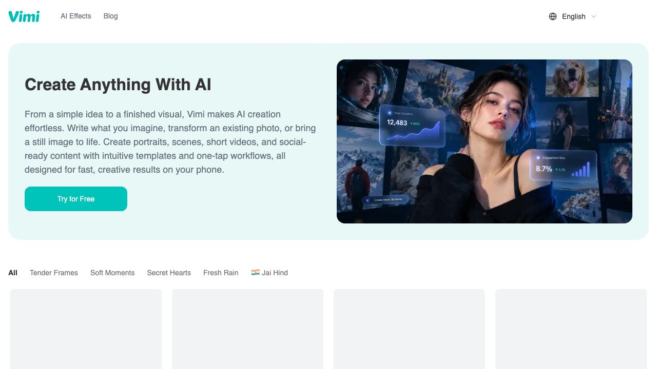 Vimi website screenshot