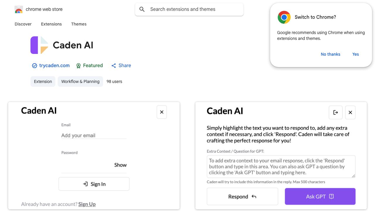 Caden AI website screenshot