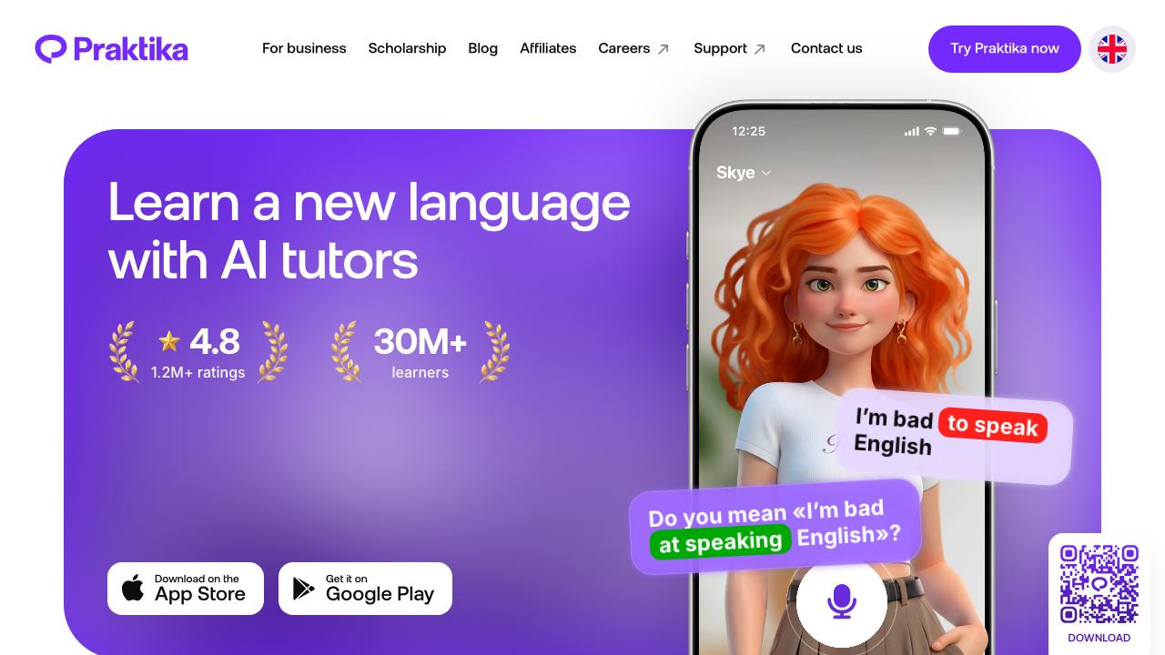 Praktika website screenshot