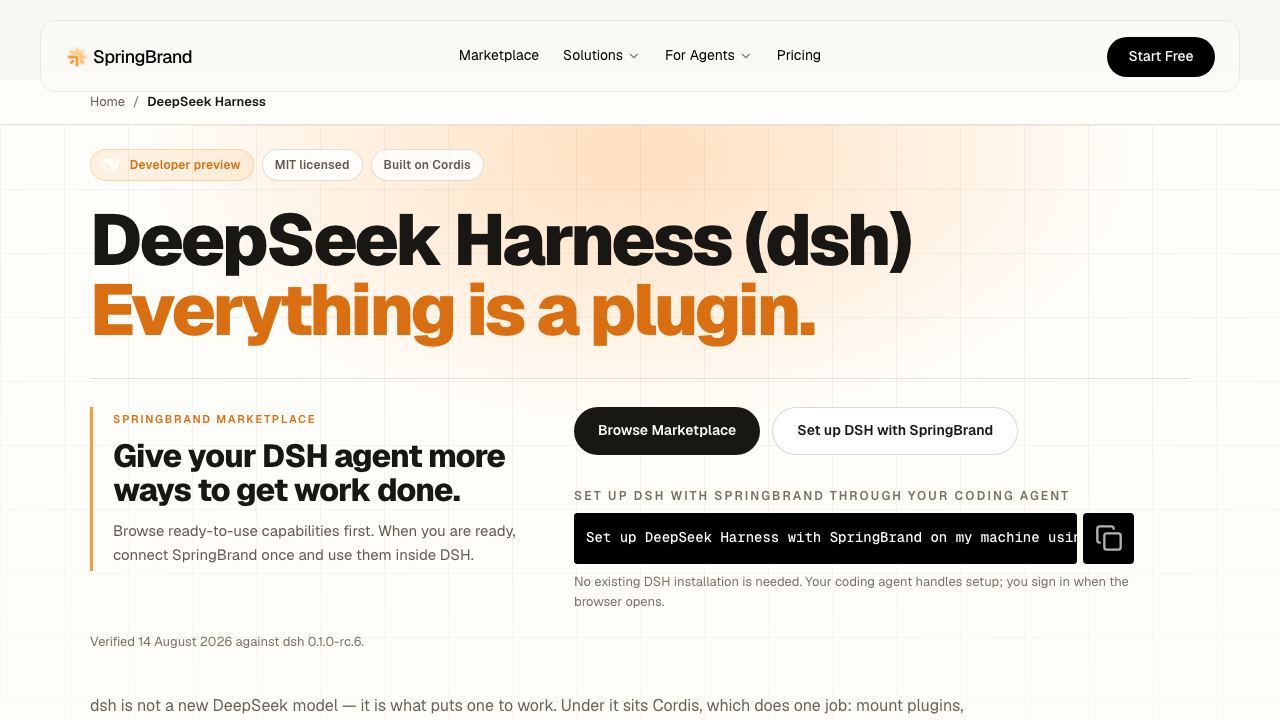 springbrand deepseek harness 网站截图