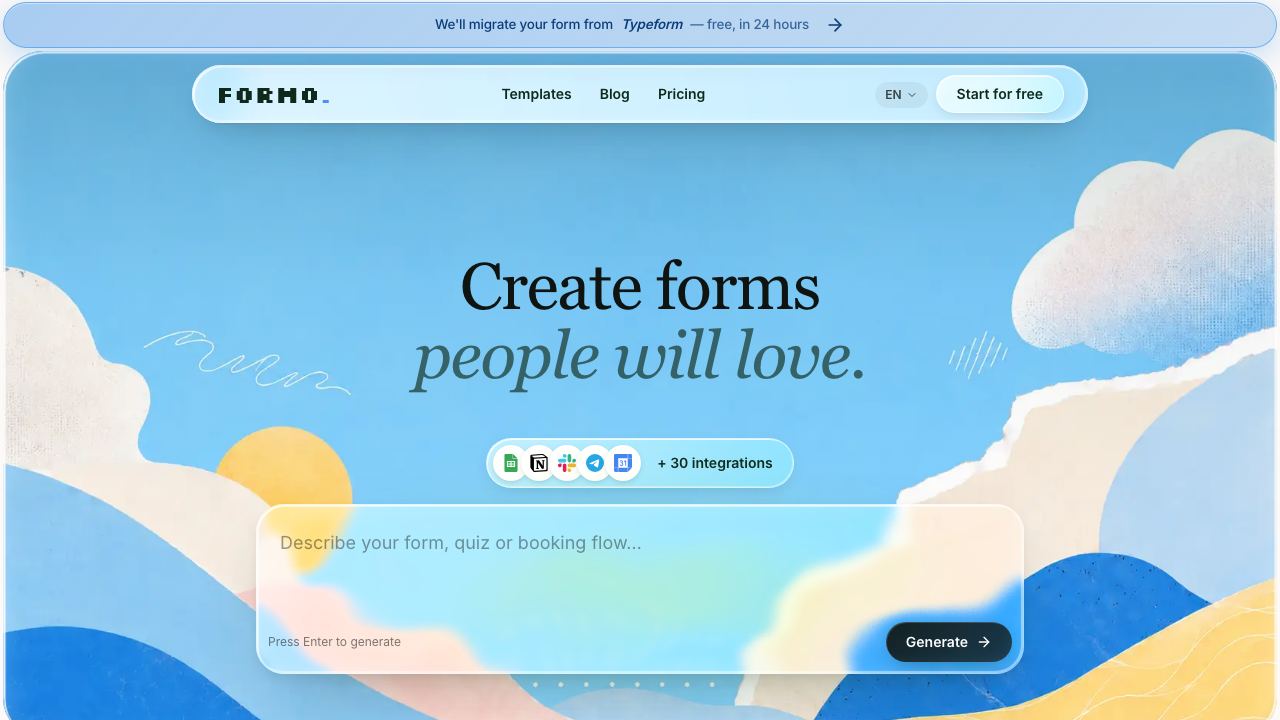 Formo. Forms built by AI. website screenshot
