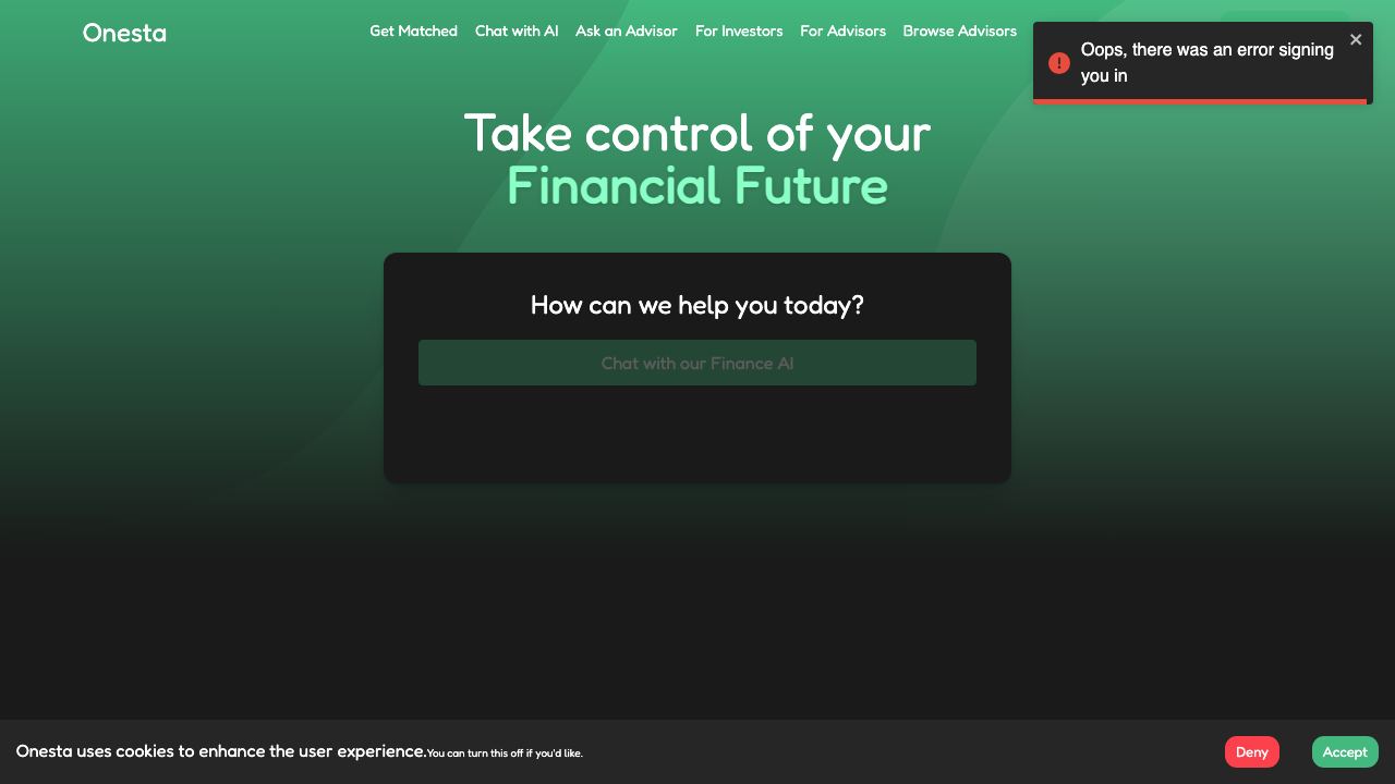 Onesta website screenshot