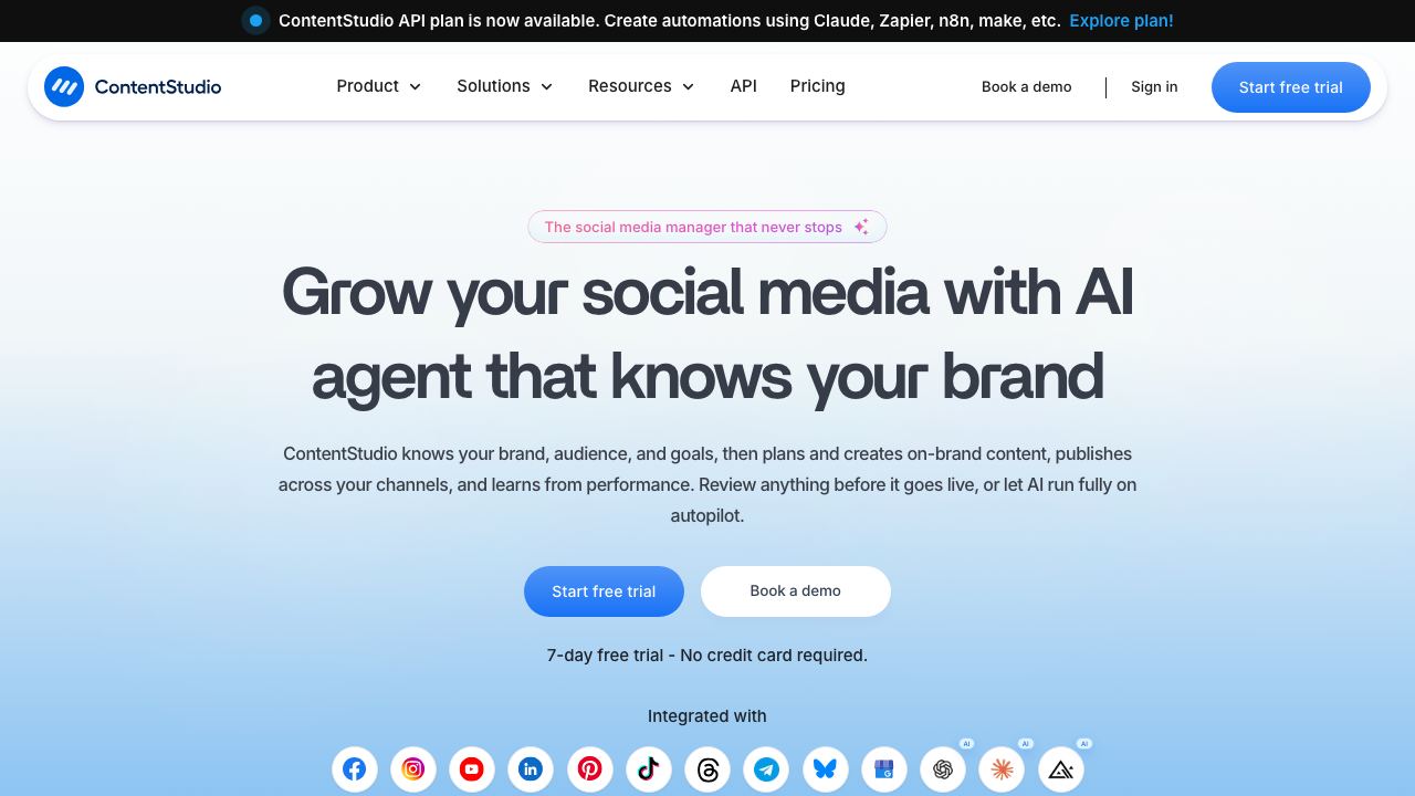 ContentStudio website screenshot