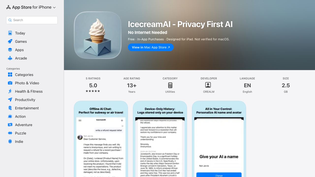 IcecreamAI - Privacy First AI 网站截图
