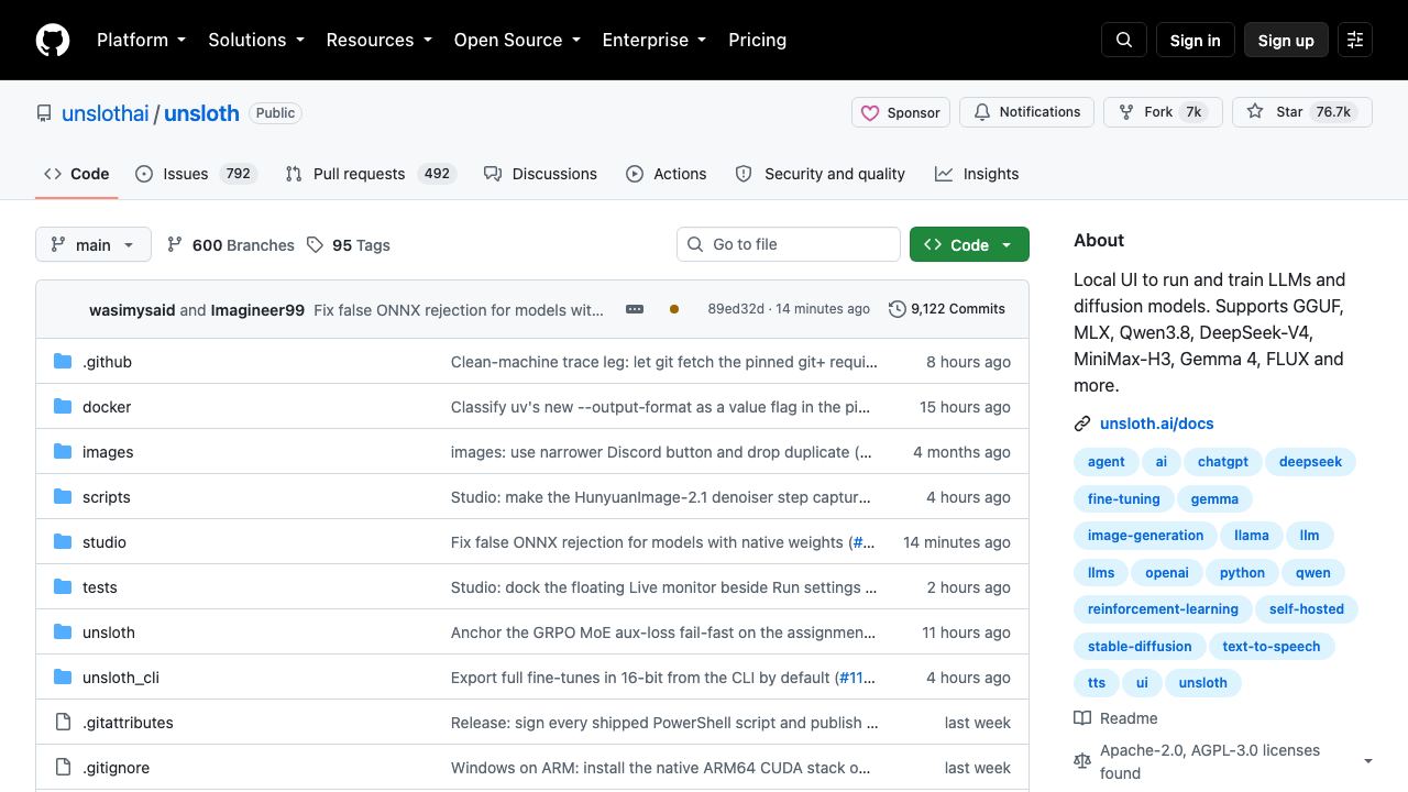 Unsloth website screenshot