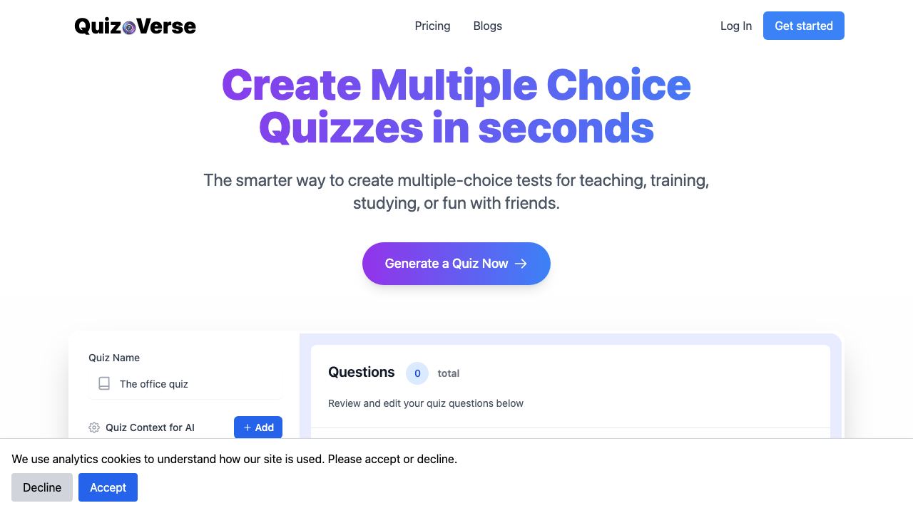 QuizCanvasAi website screenshot
