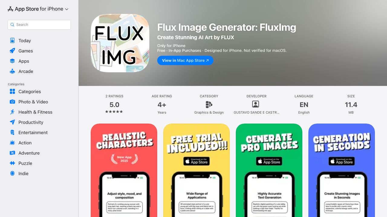 FLUX Text to Image Generator: FluxImg 网站截图