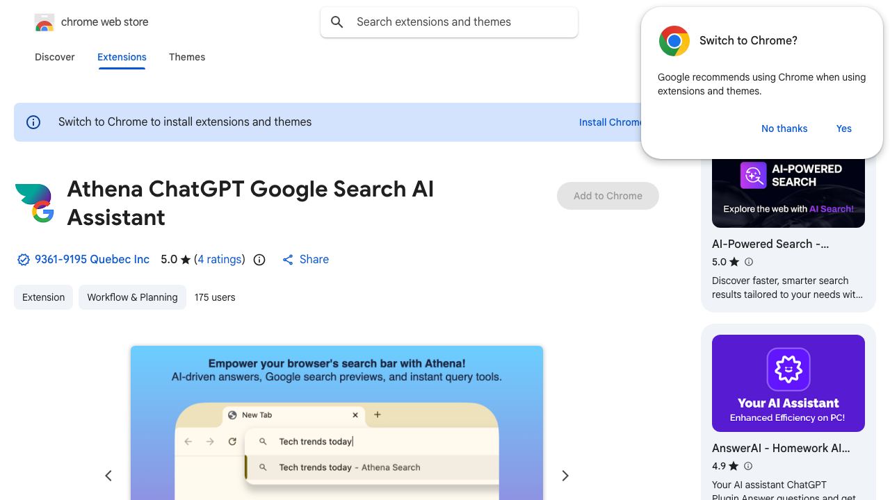 Athena ChatGPT Google Search AI Assistant 网站截图