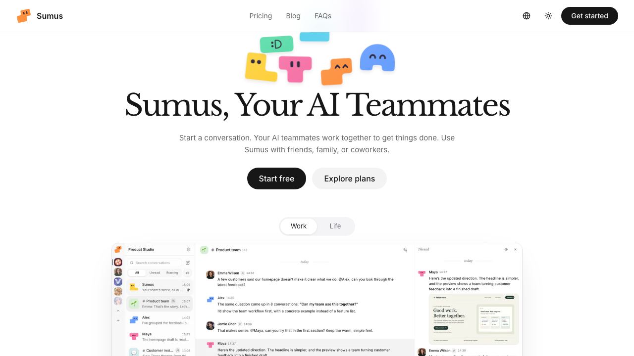Sumus AI: Your AI Teammates, 24/7 website screenshot