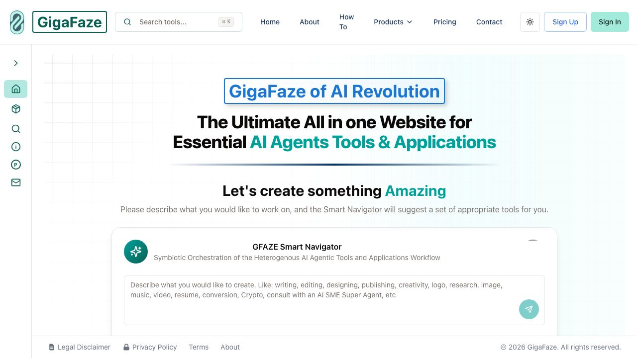 GigaFaze all in one AI Tools Agents Applications Website 网站截图