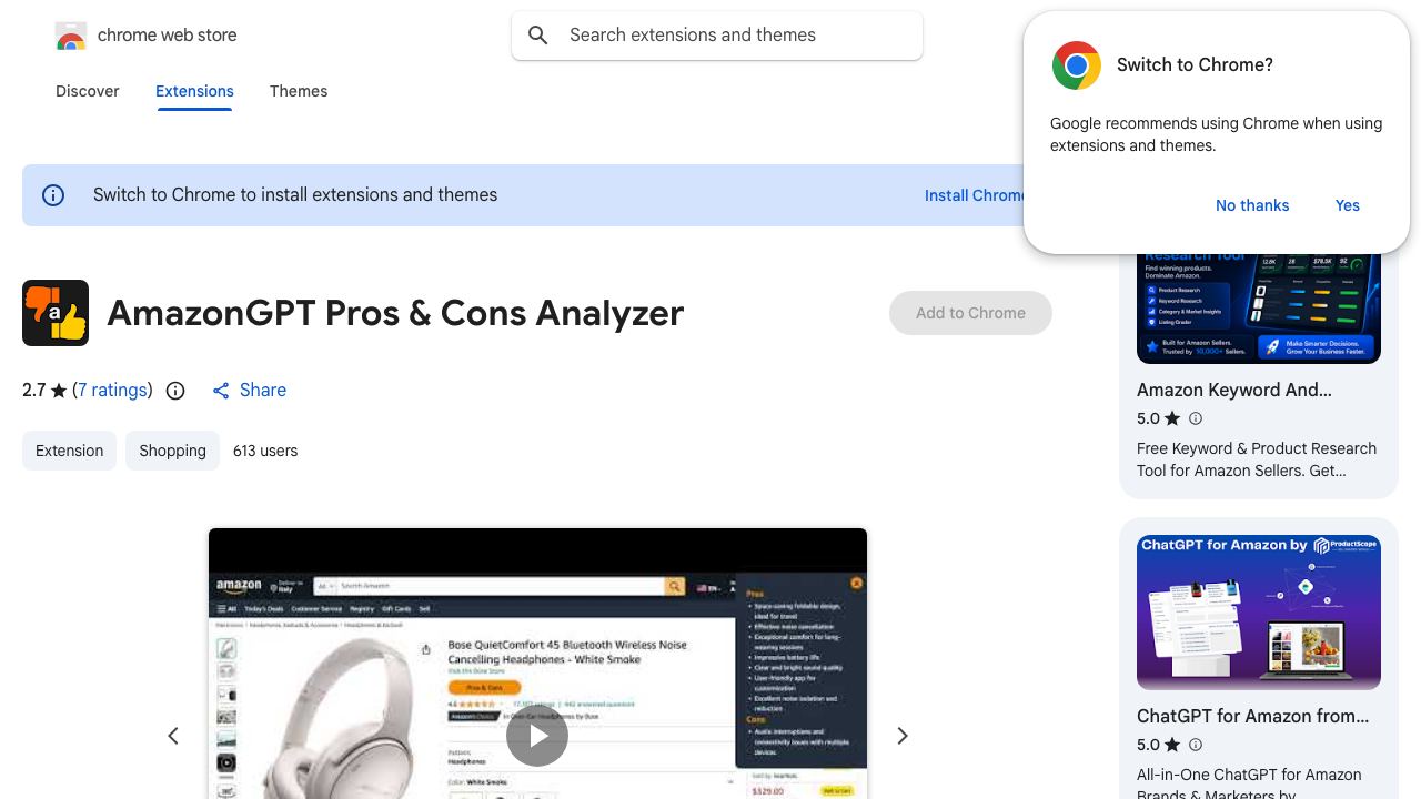 AmazonGPT Pros & Cons Analyzer 网站截图