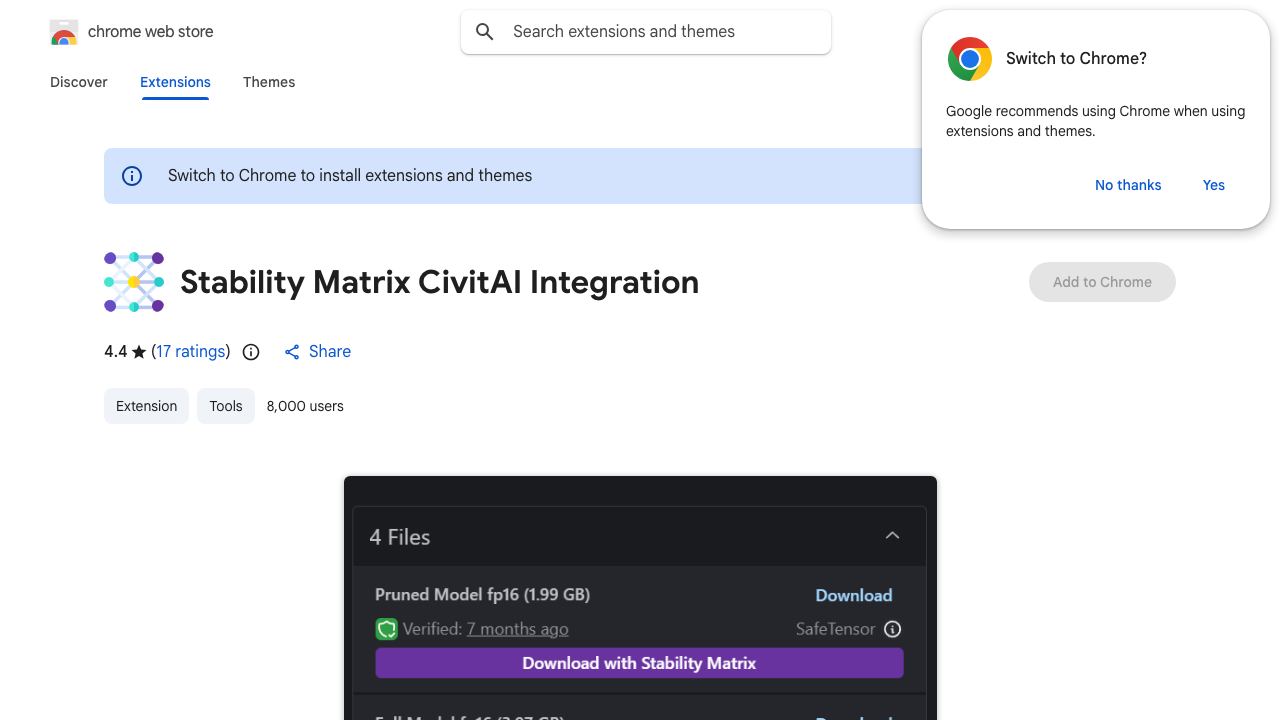 Stability Matrix CivitAI Integration 网站截图