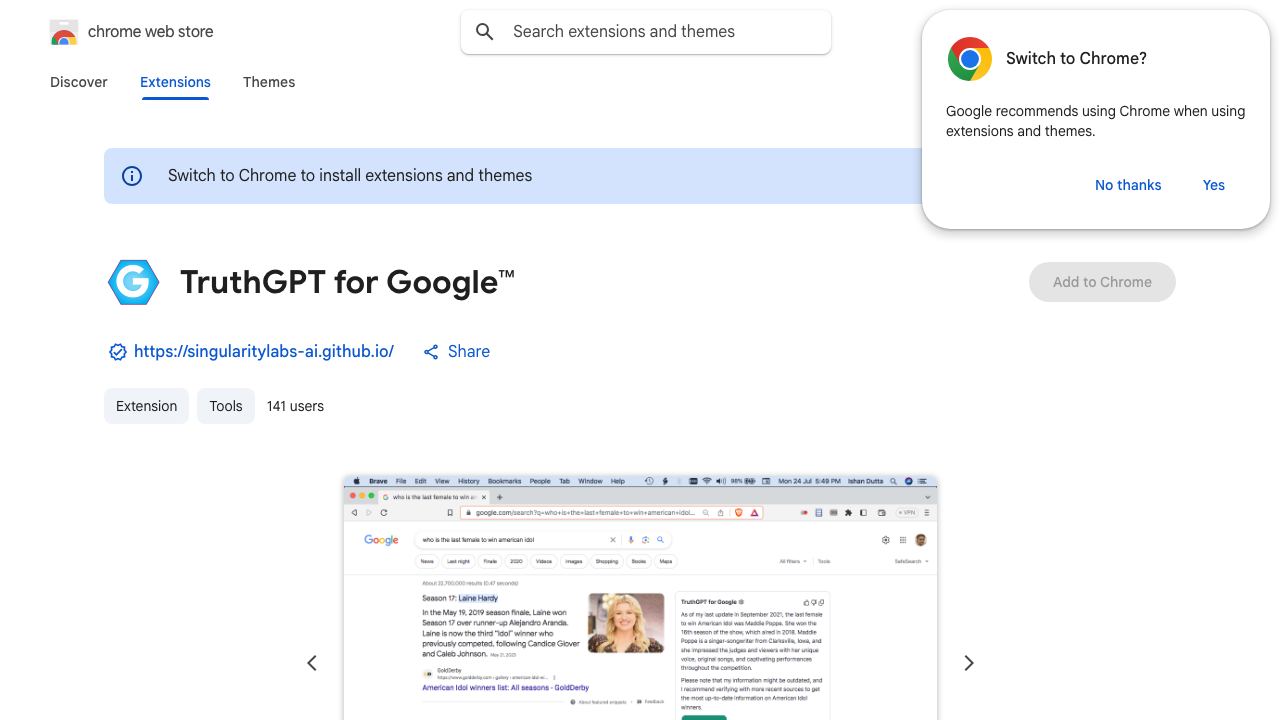 TruthGPT for Google™ 网站截图