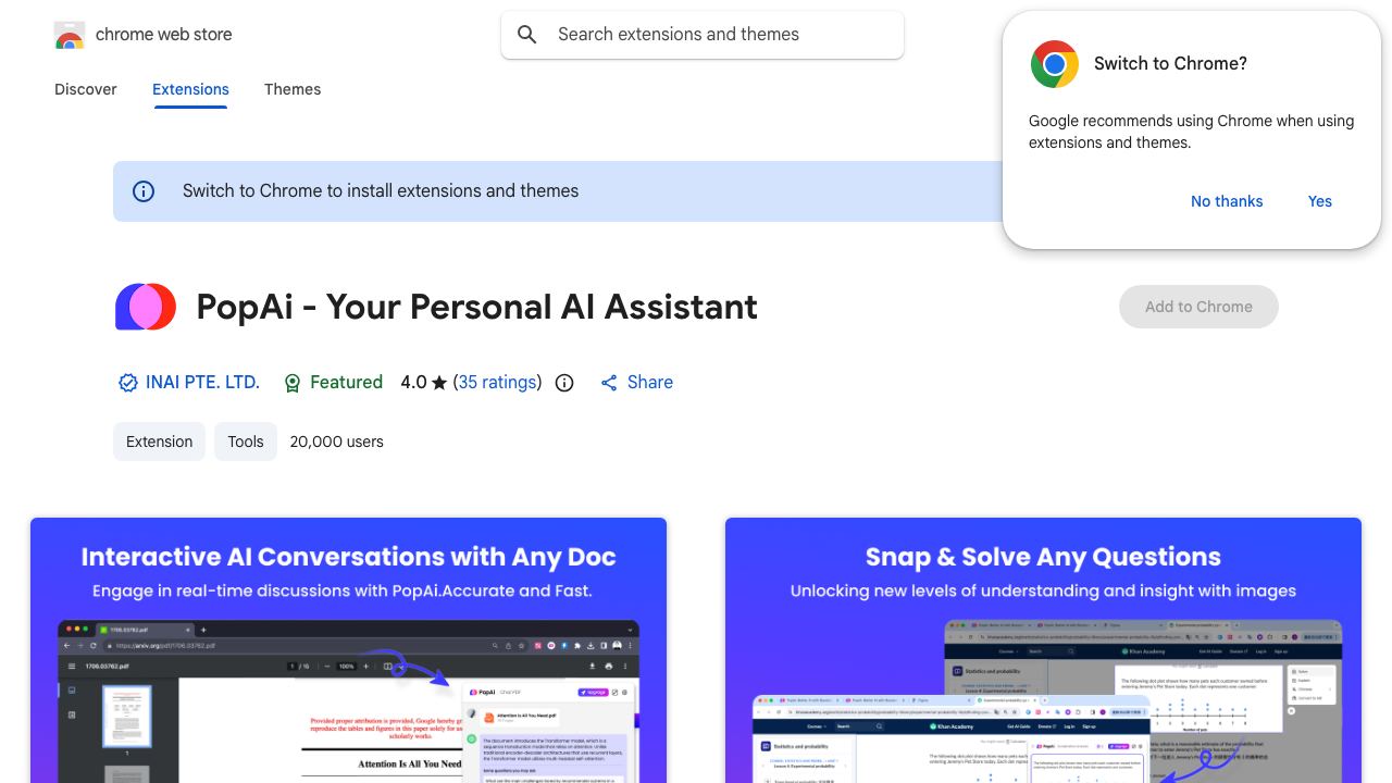 PopAi - Your Personal AI Assistant website screenshot