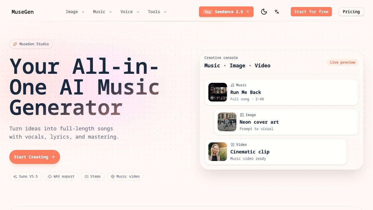 MuseGen | AI Music Generator 网站截图