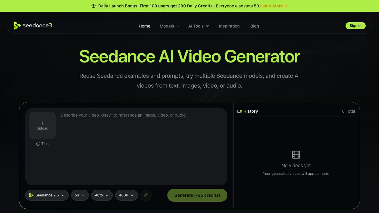 Seedance AI Video Generator - 1 网站截图
