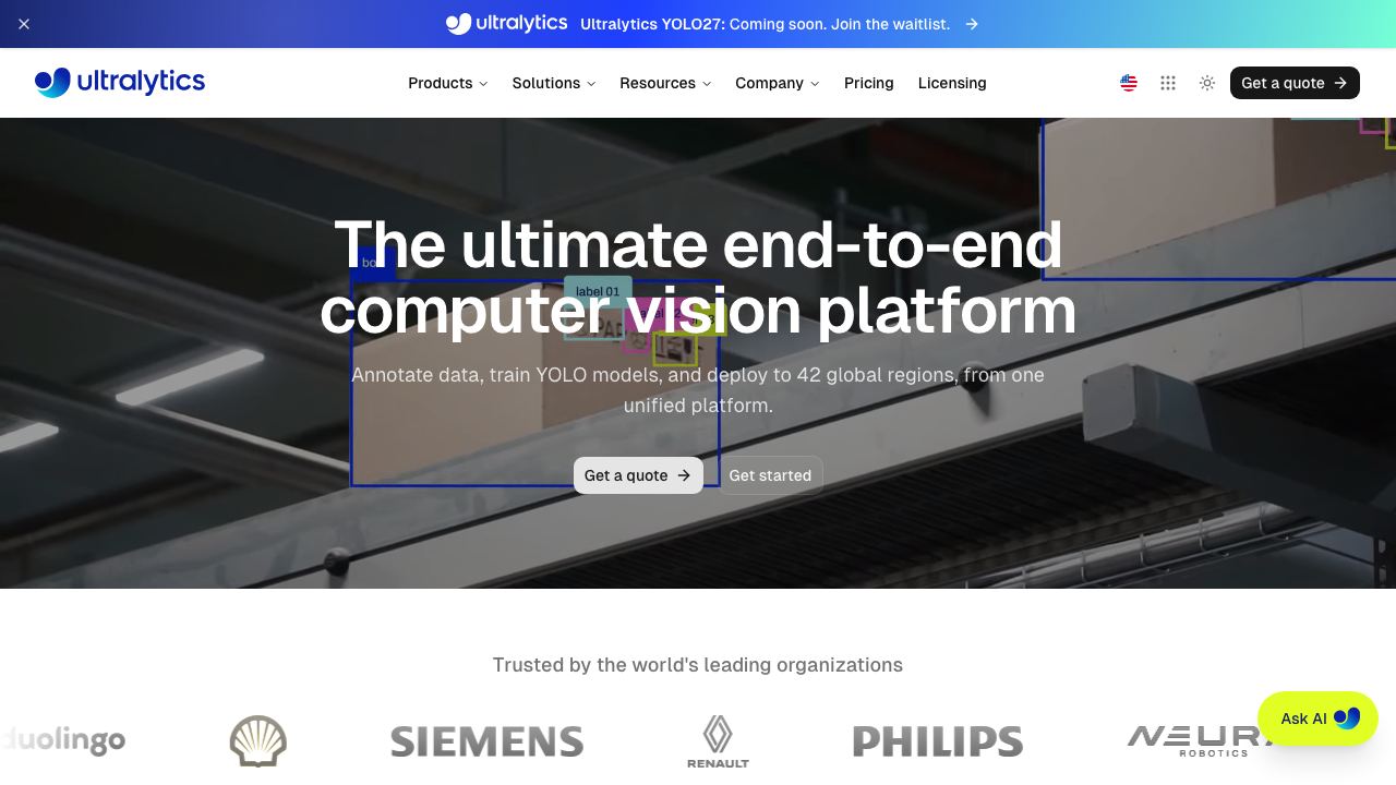 Ultralytics website screenshot