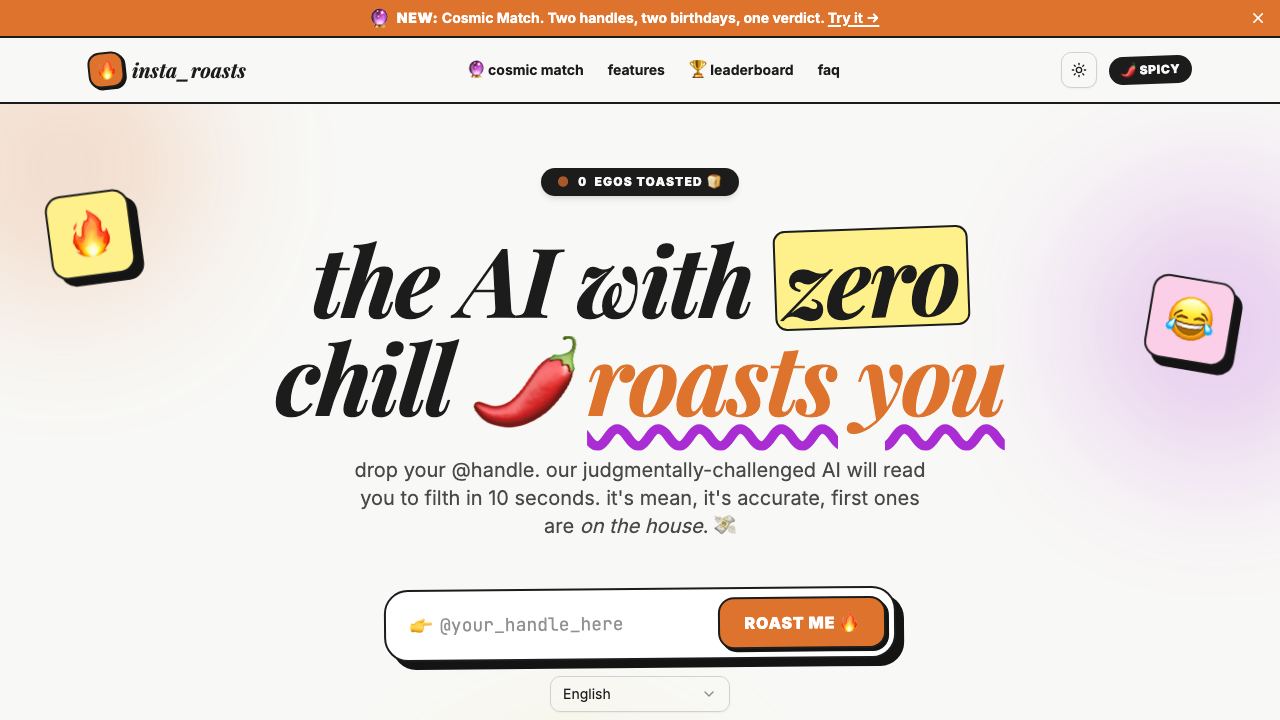 InstaRoasts website screenshot