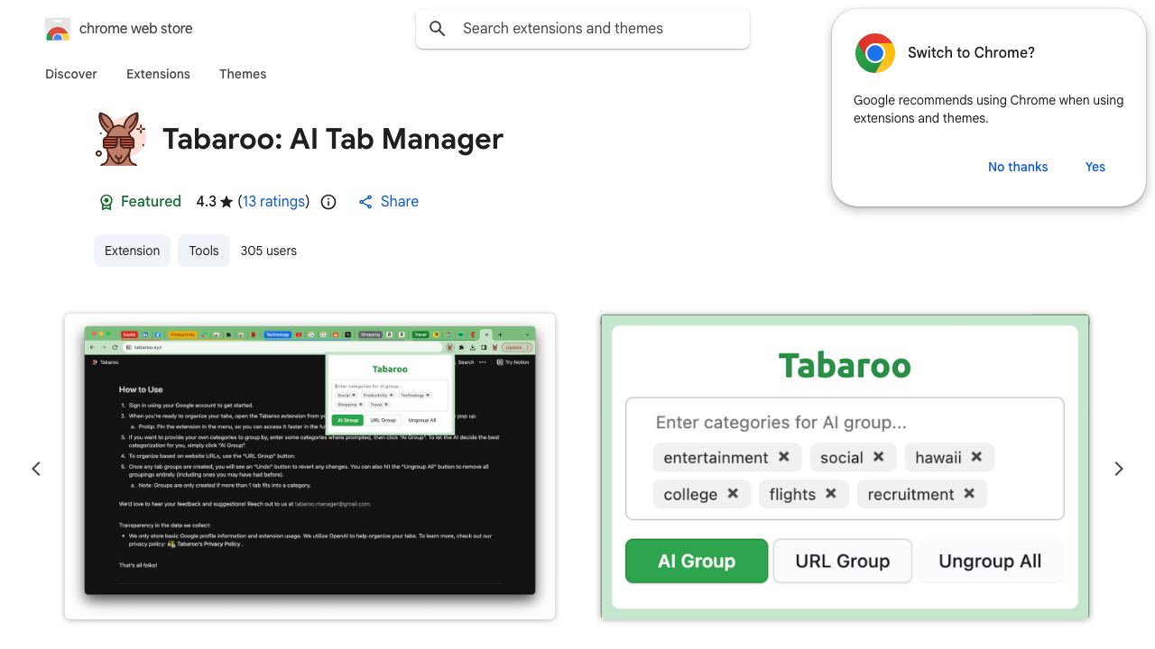 Tabaroo: AI Tab Manager 网站截图